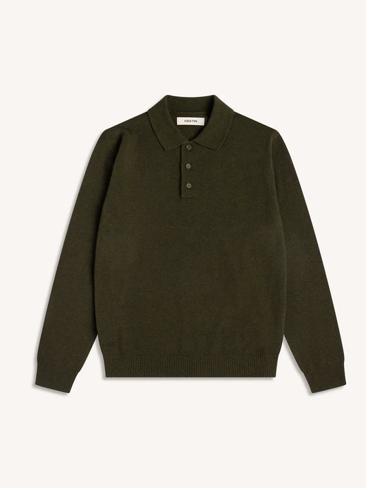 Mull Polo in Dark Olive Fine Gauge Wool Blend
