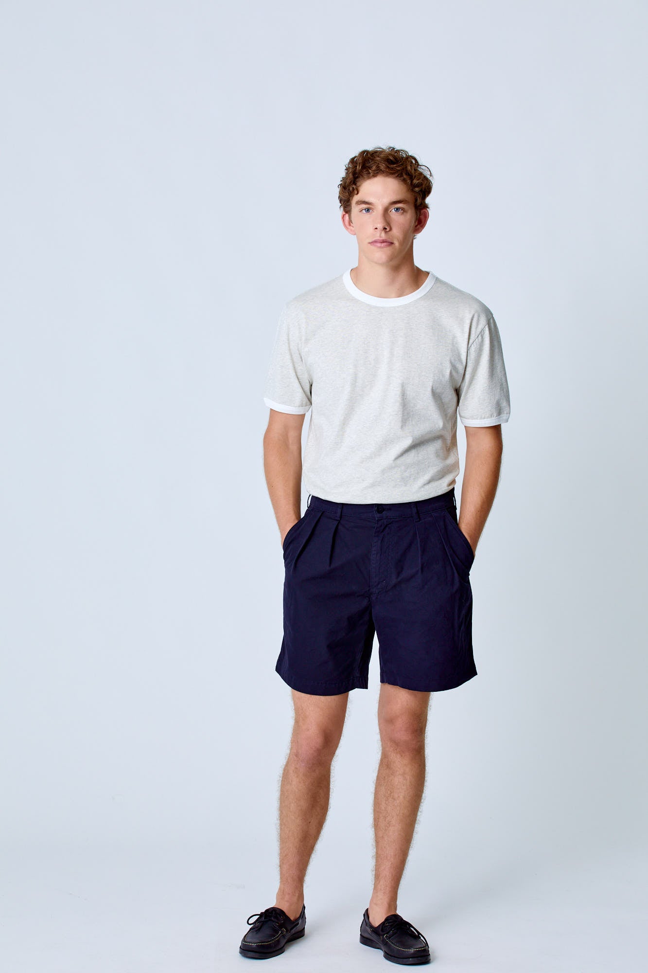 LAPA, Relaxed Pleated Shorts, Navy Canvas
