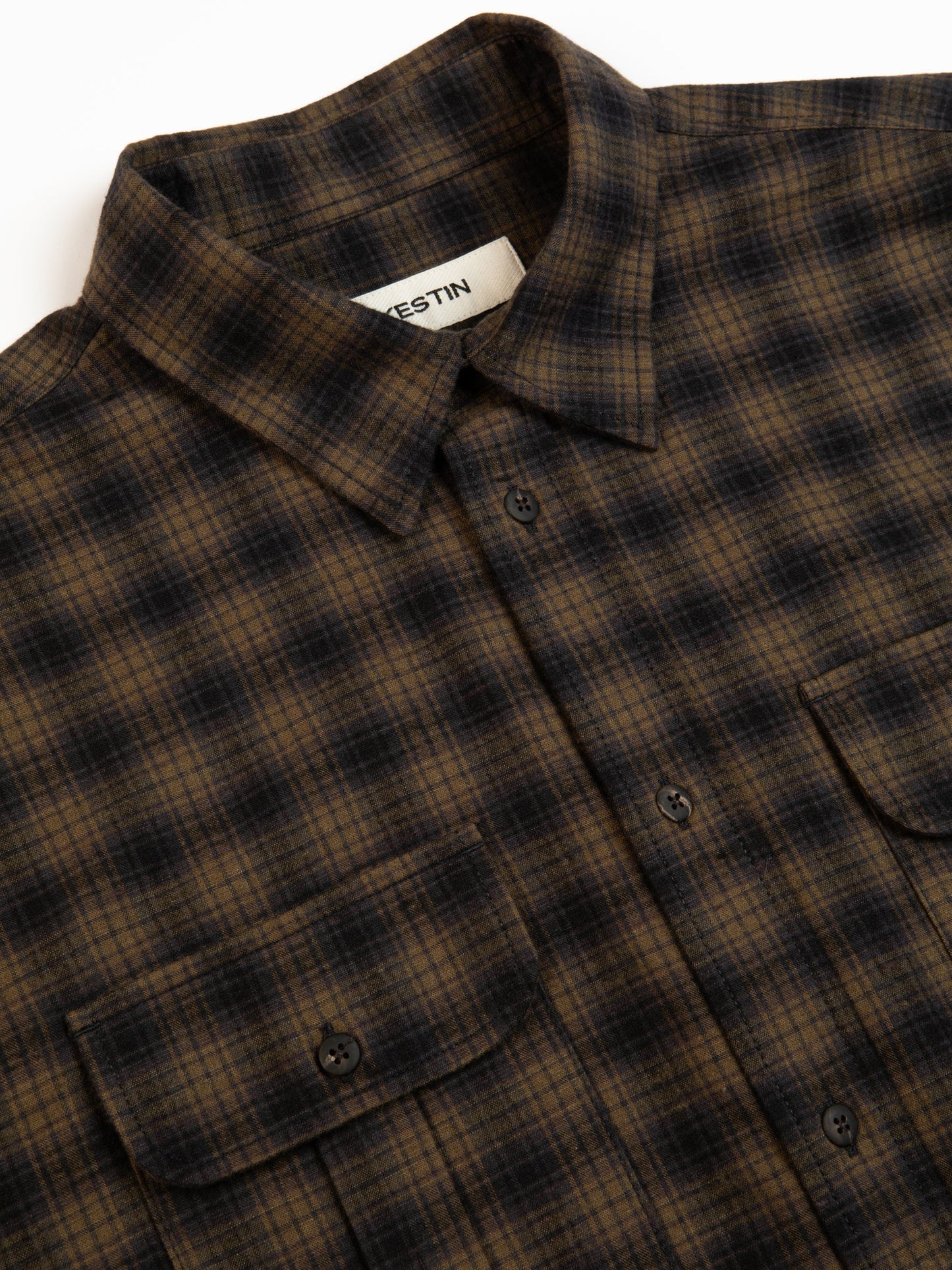 Kinnaird Shirt In Charcoal / Khaki Check Plaid Cotton