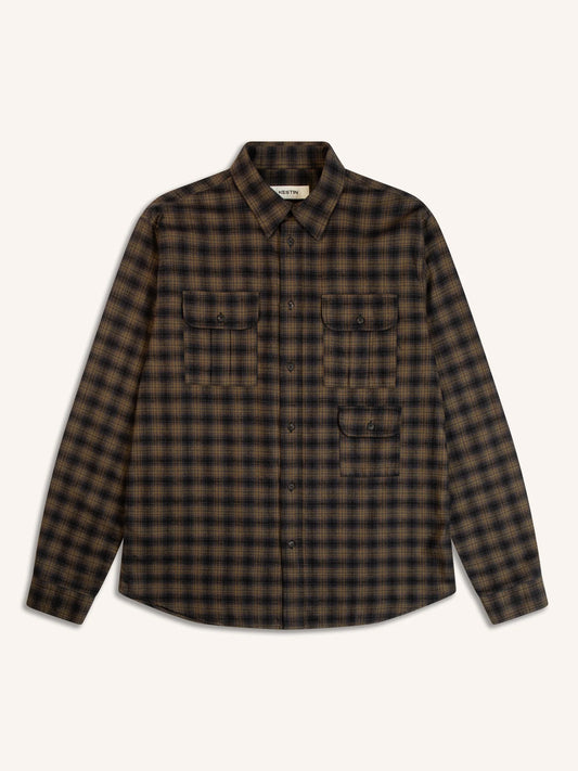 Kinnaird Shirt In Charcoal / Khaki Check Plaid Cotton