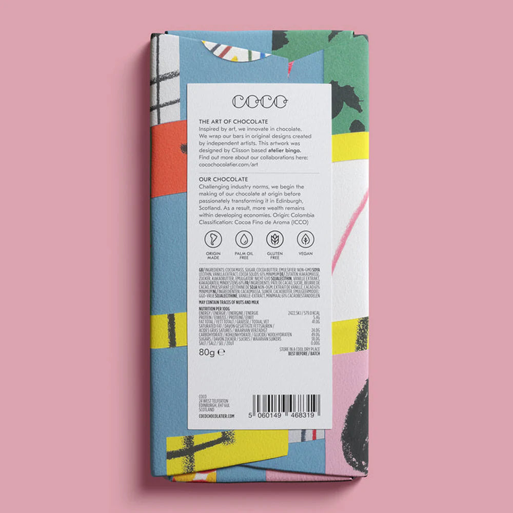 COCO Chocolatier - Colombian Dark 61% Chocolate Bar (Pack of 12)