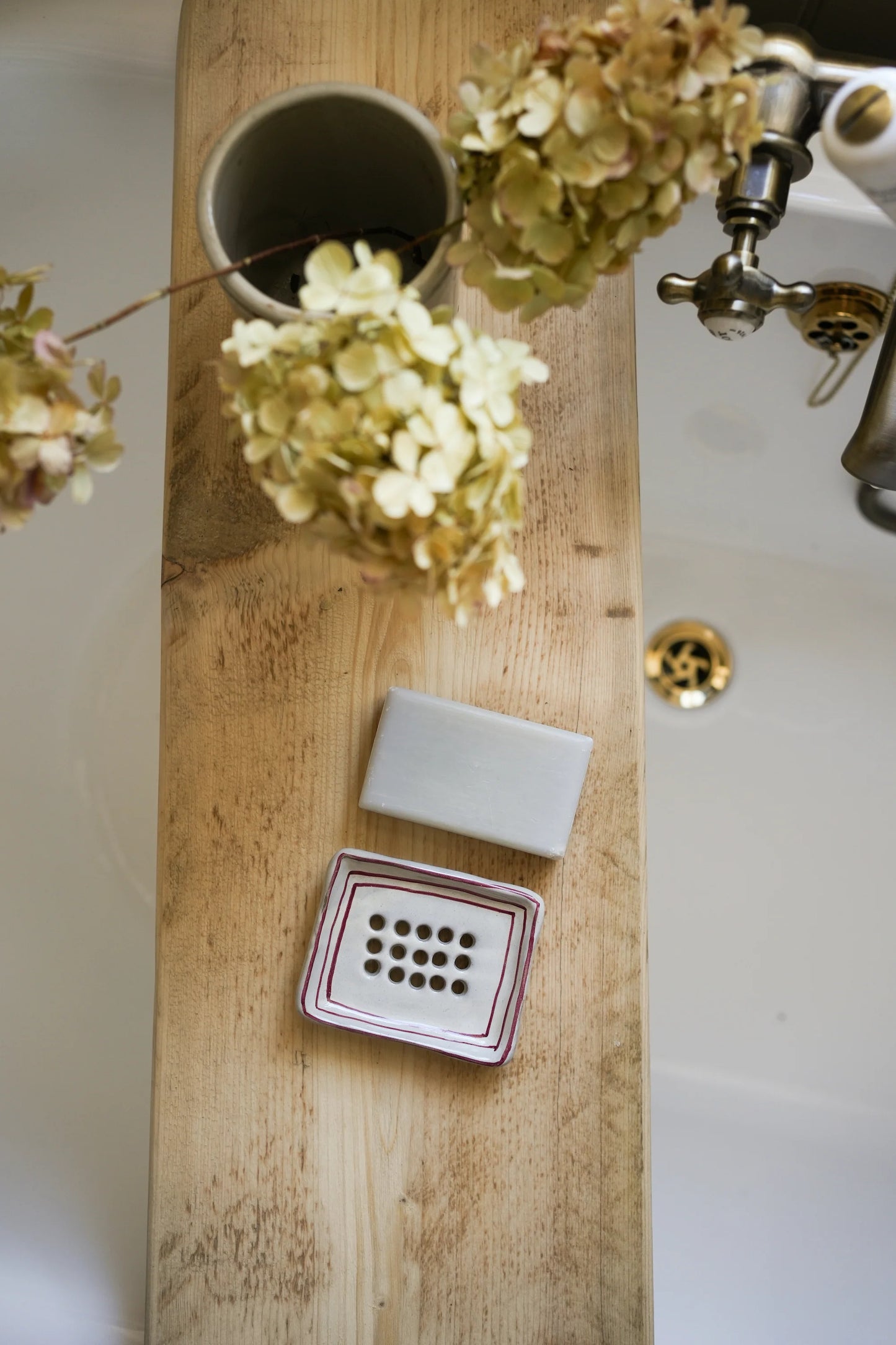 Hand Painted Breton Stripe Soap Dish - Brick