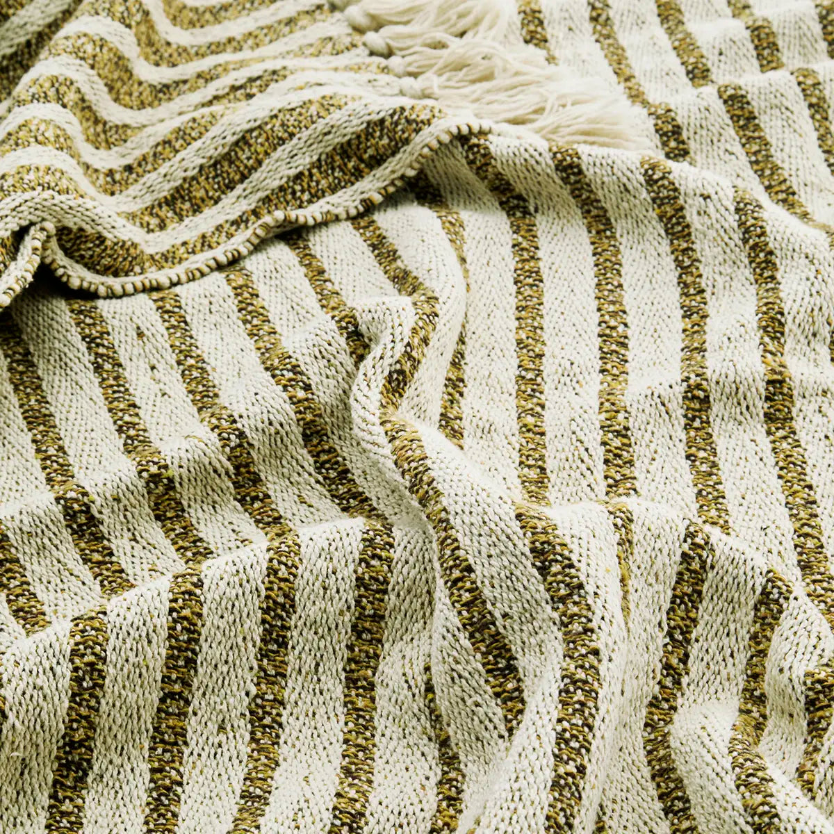RECYCLED COTTON THROW off white, mustard, brown