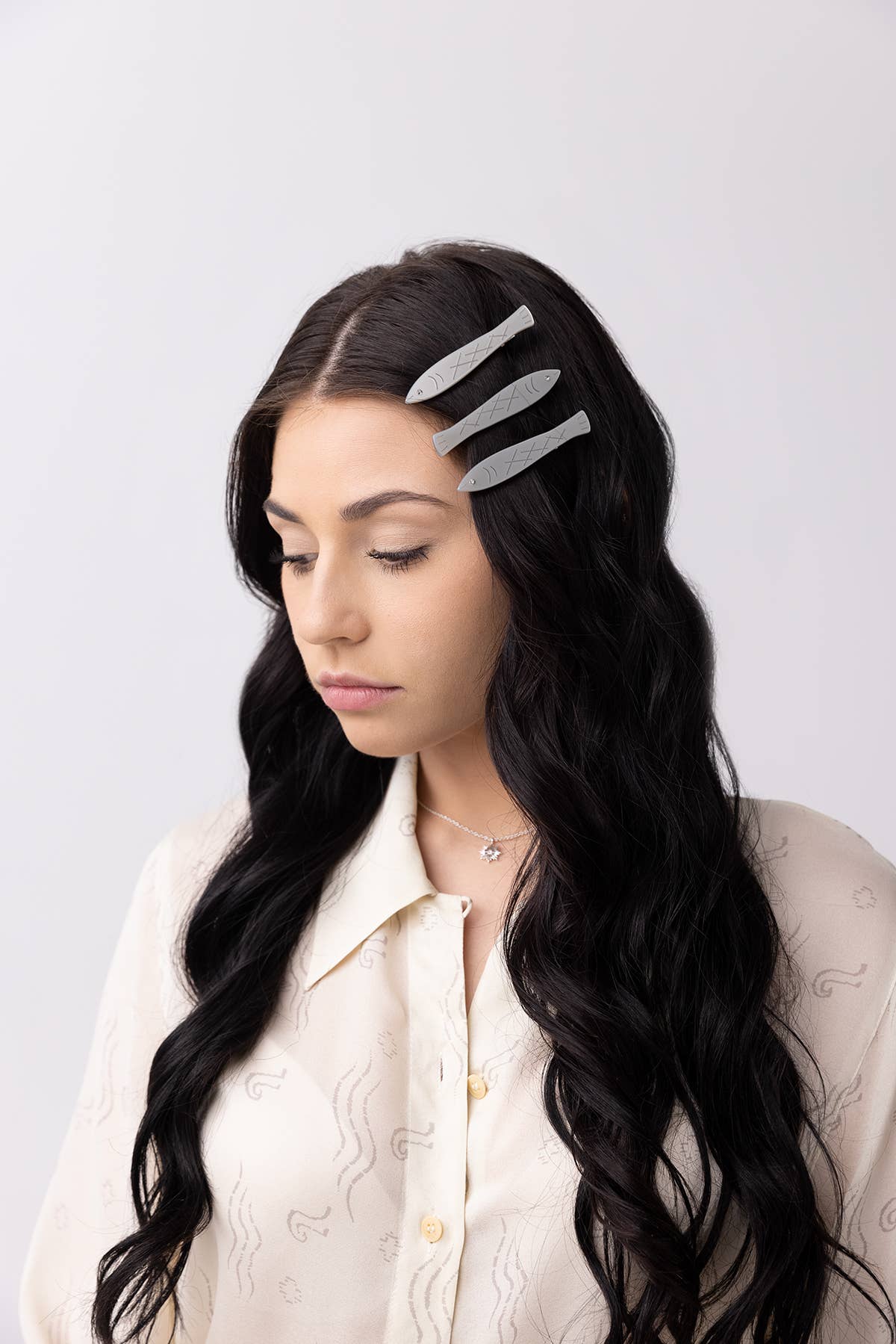 WINONA IRENE - Sardine Fish Hair Clip Set in Silver Acetate with Rhinestone