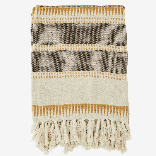 RECYCLED COTTON THROW ecru, brown, honey
