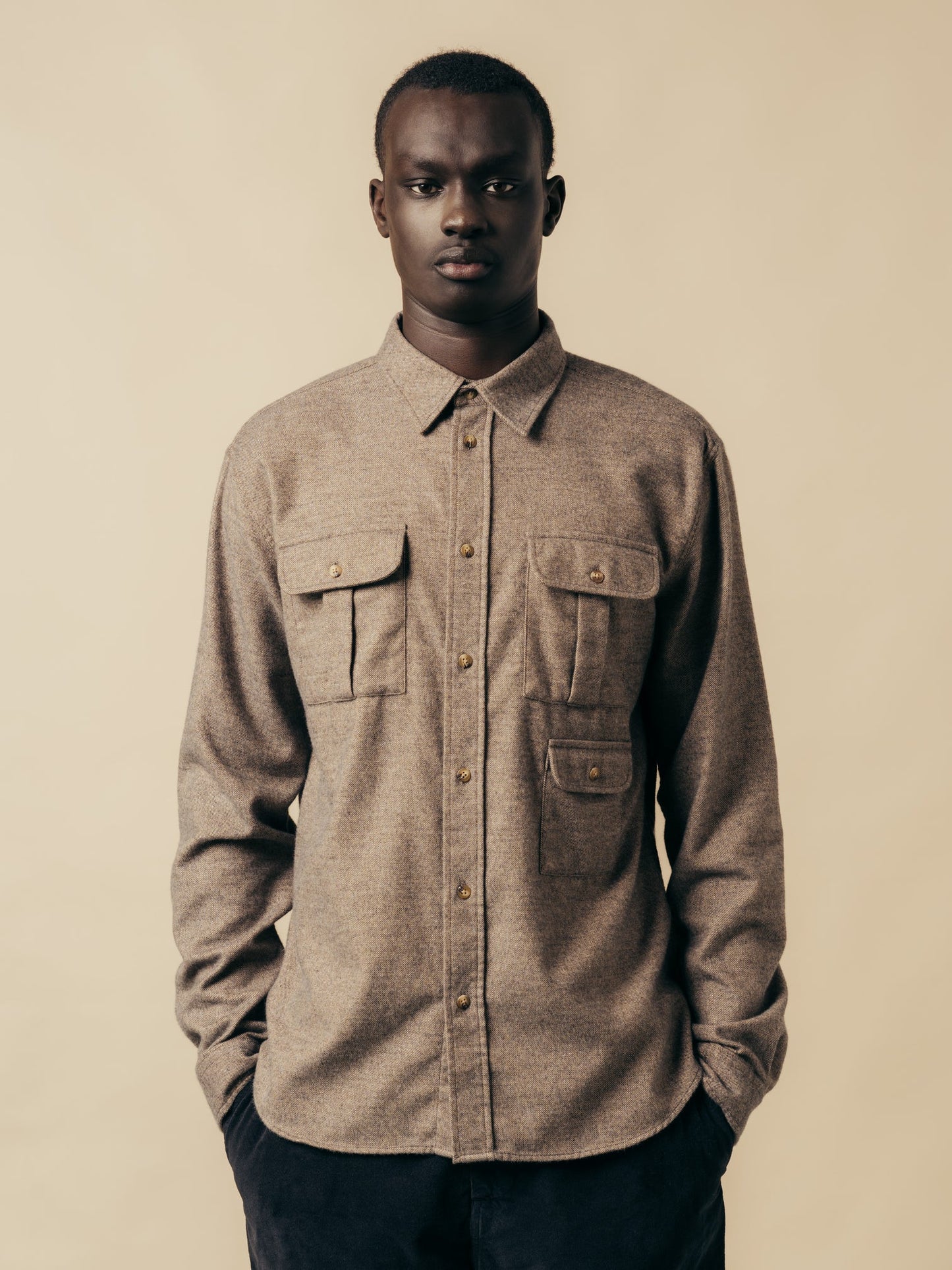 Kinnaird Shirt In Peat Marl Soft Mouline Cotton