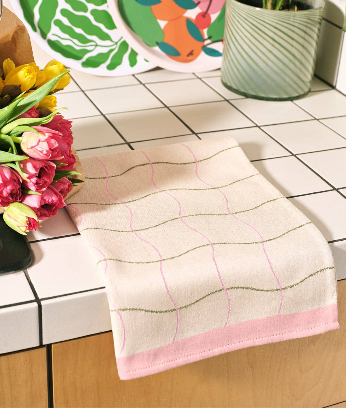 Wave Grid tea towel