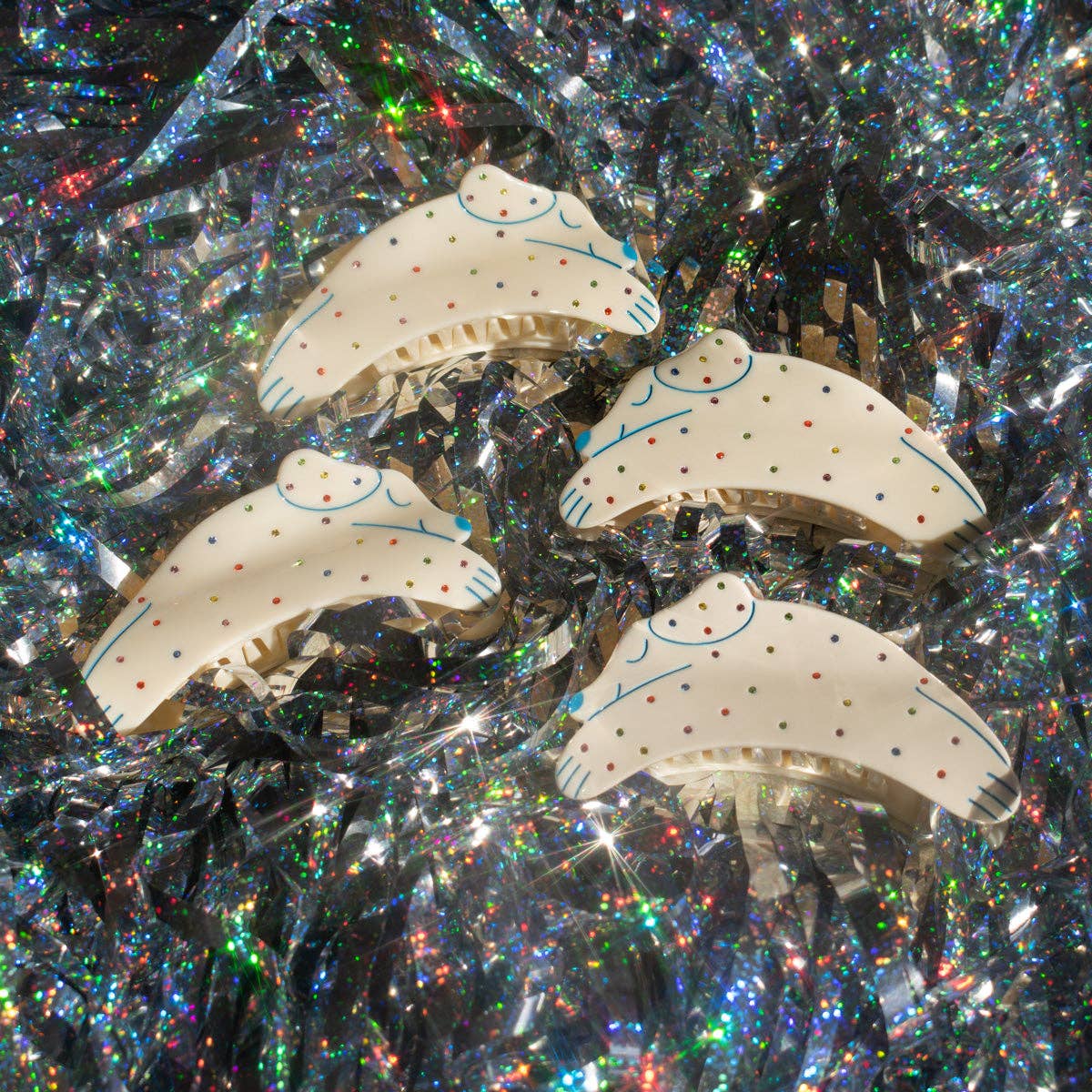 WINONA IRENE - Puppy Dog Rainbow Rhinestone and Cream Acetate Hair Claw