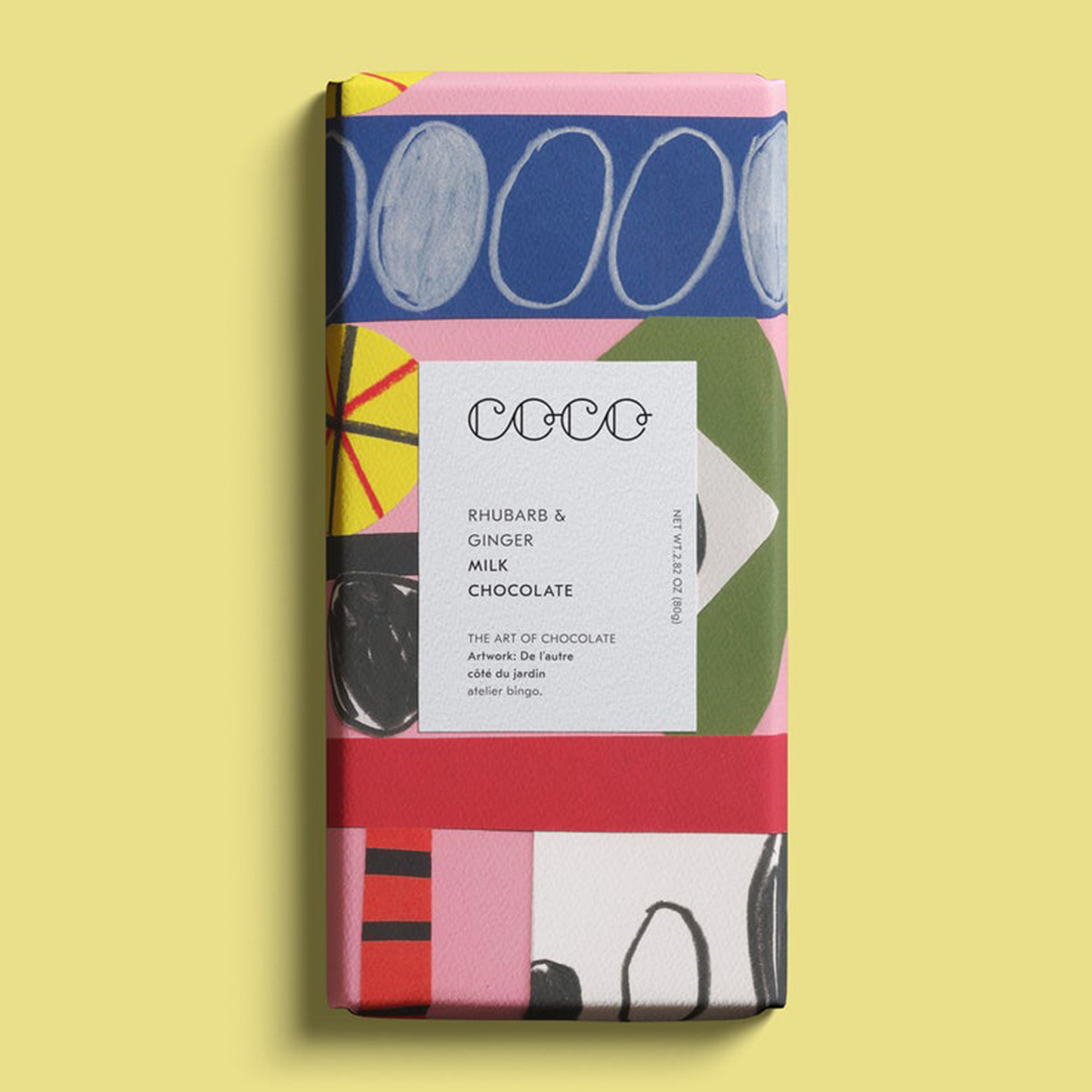 COCO Chocolatier - Rhubarb & Ginger Milk Chocolate Bar (Pack of 12)