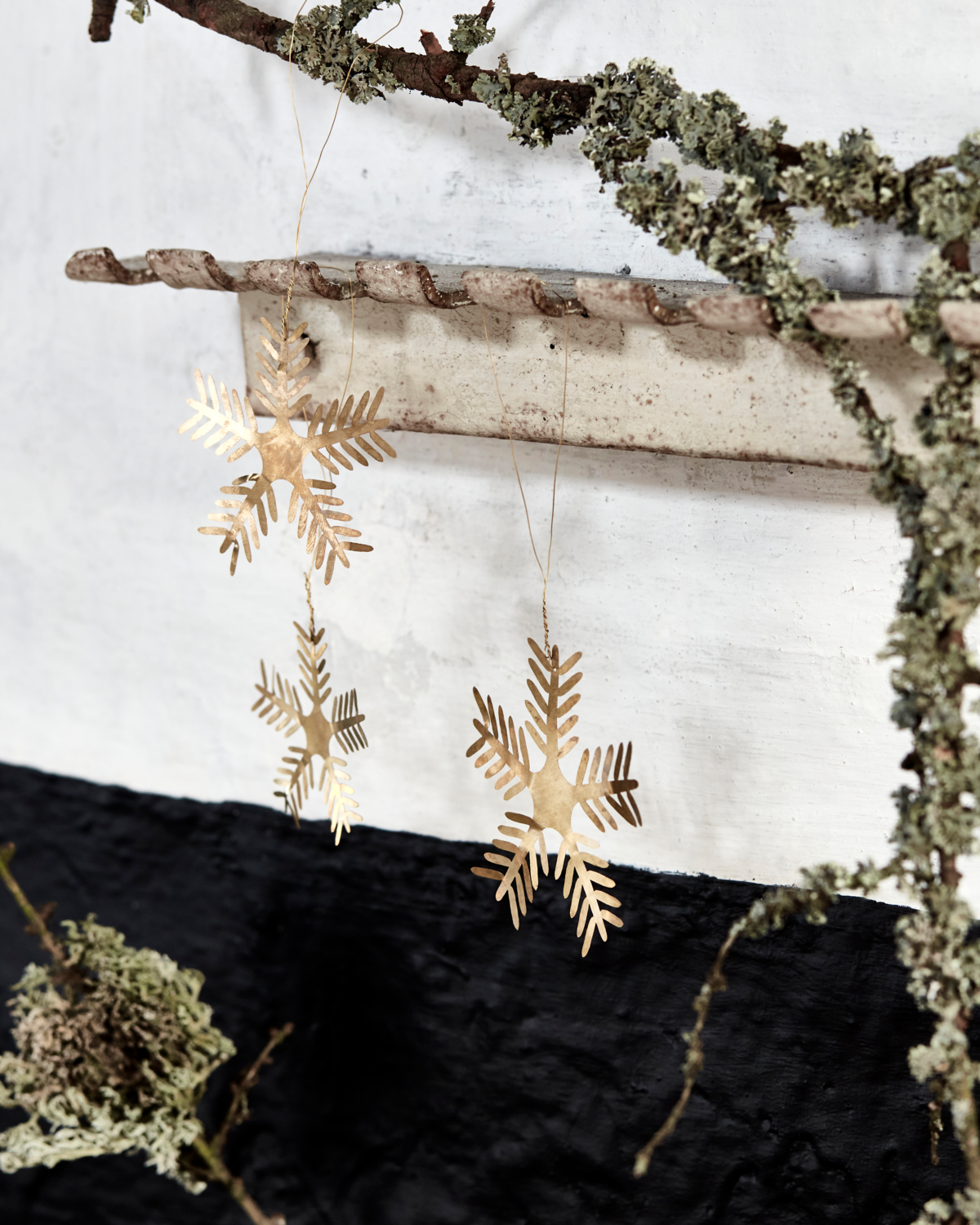 Christmas ornament, Stars Lamet, set of 3, Antique brass