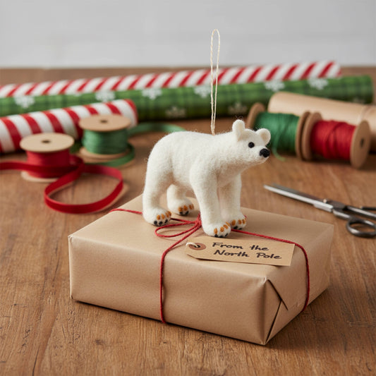 Handmade Felt Polar Bear Biodegradable Hanging Decoration