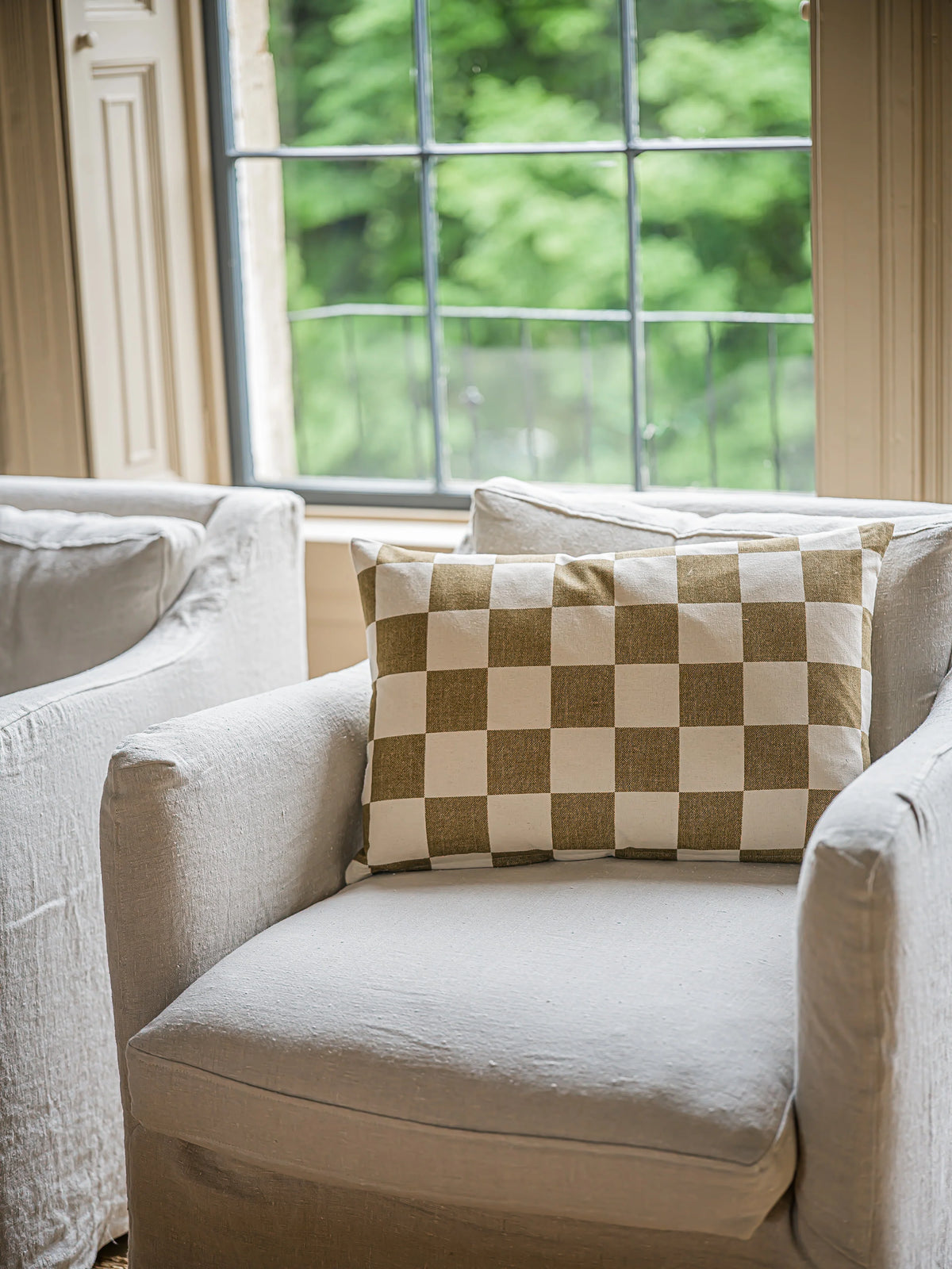 Reversible Chequerboard Cushion | Mustard