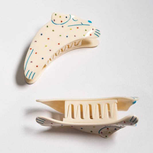 WINONA IRENE - Puppy Dog Rainbow Rhinestone and Cream Acetate Hair Claw