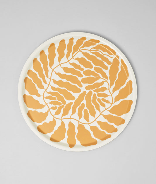Leaves Yellow Large Round Birch Serving Tray