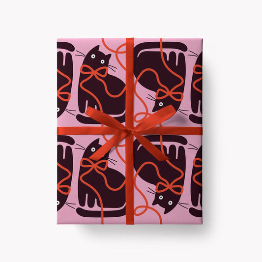 Graphic Factory | US Duties Paid - Ribbon Cat - Gift Wrap | Wrapping Paper | Craft Paper