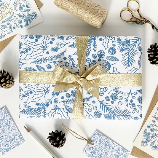 Season's Greetings Blue Gift Wrap