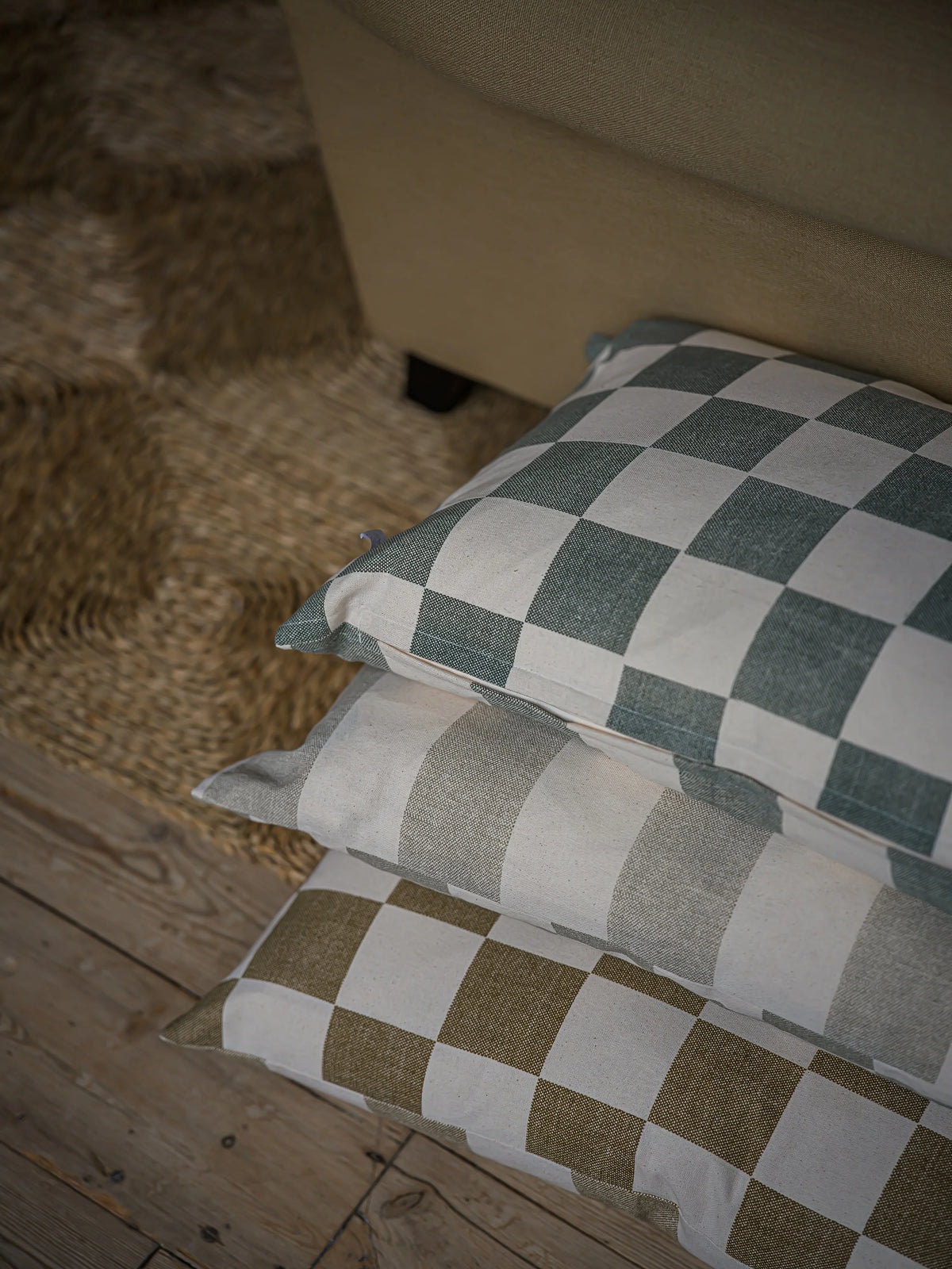 Reversible Chequerboard Cushion | Taupe