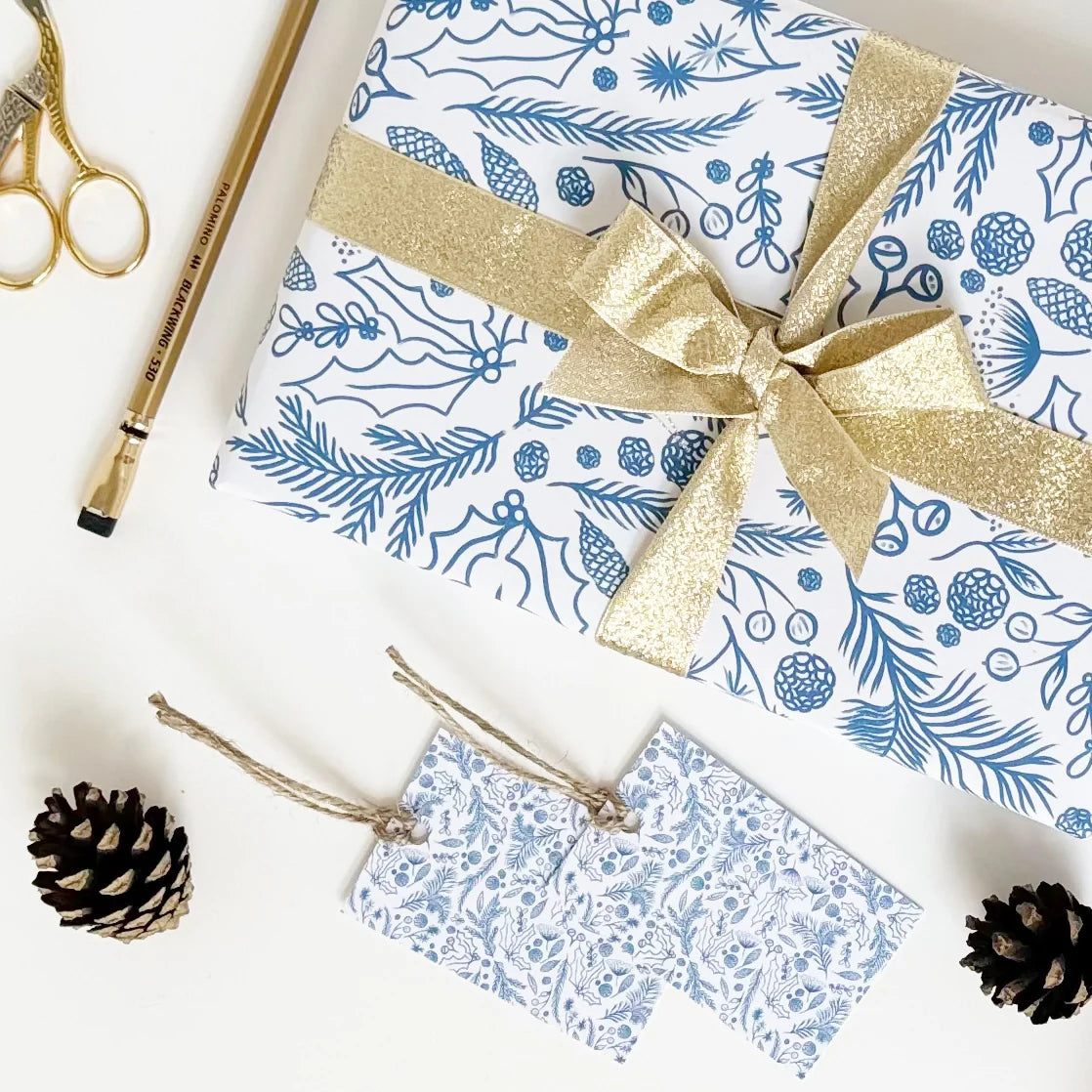 Season's Greetings Blue Gift Wrap