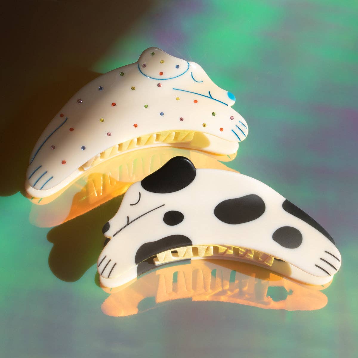 WINONA IRENE - Puppy Dog Rainbow Rhinestone and Cream Acetate Hair Claw