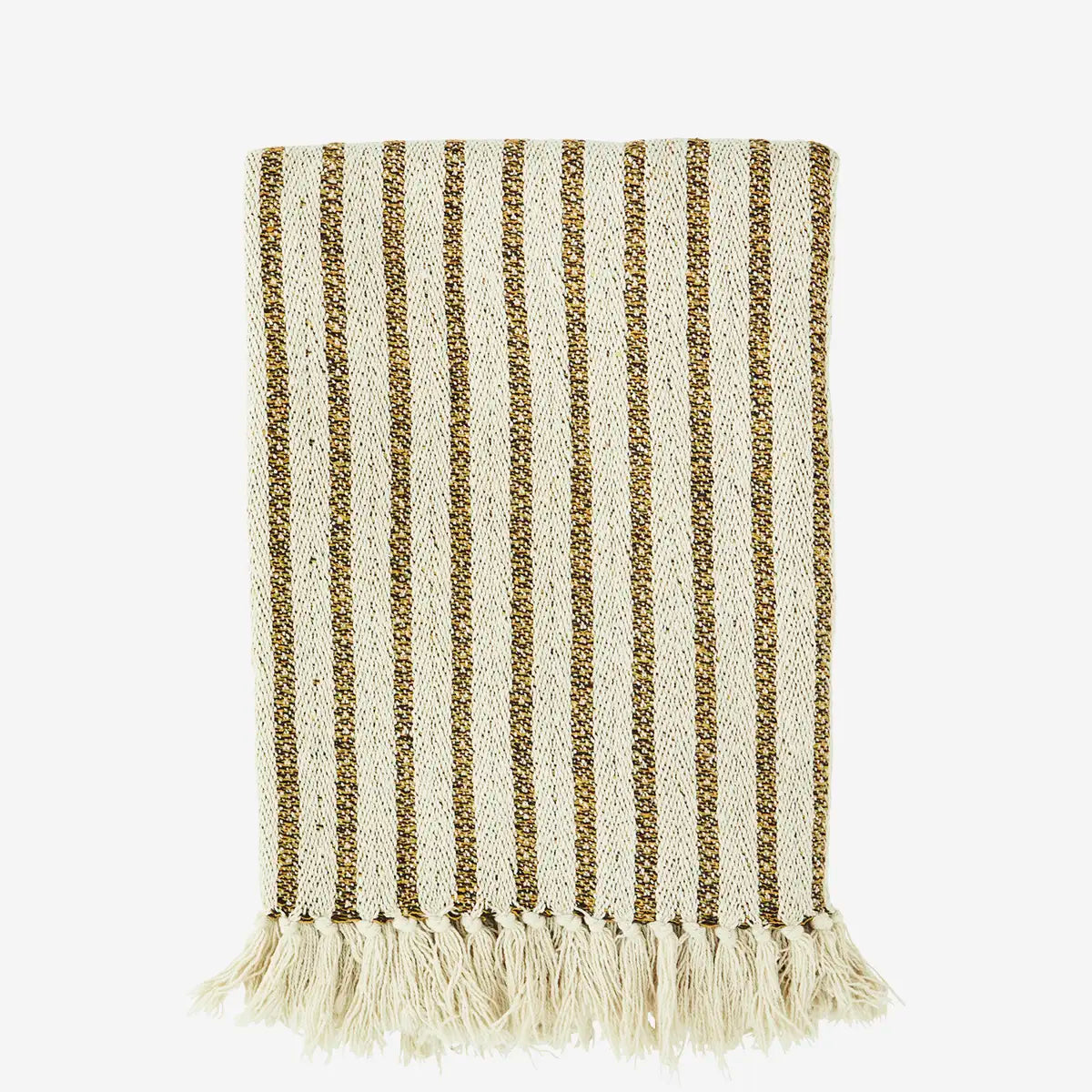 RECYCLED COTTON THROW off white, mustard, brown