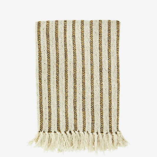 RECYCLED COTTON THROW off white, mustard, brown