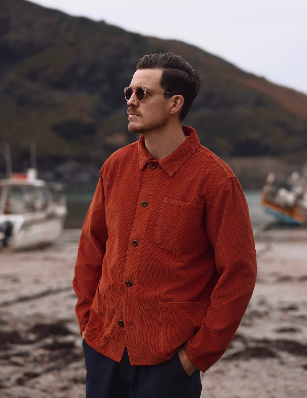 #3001 buttoned cord overshirt - rust