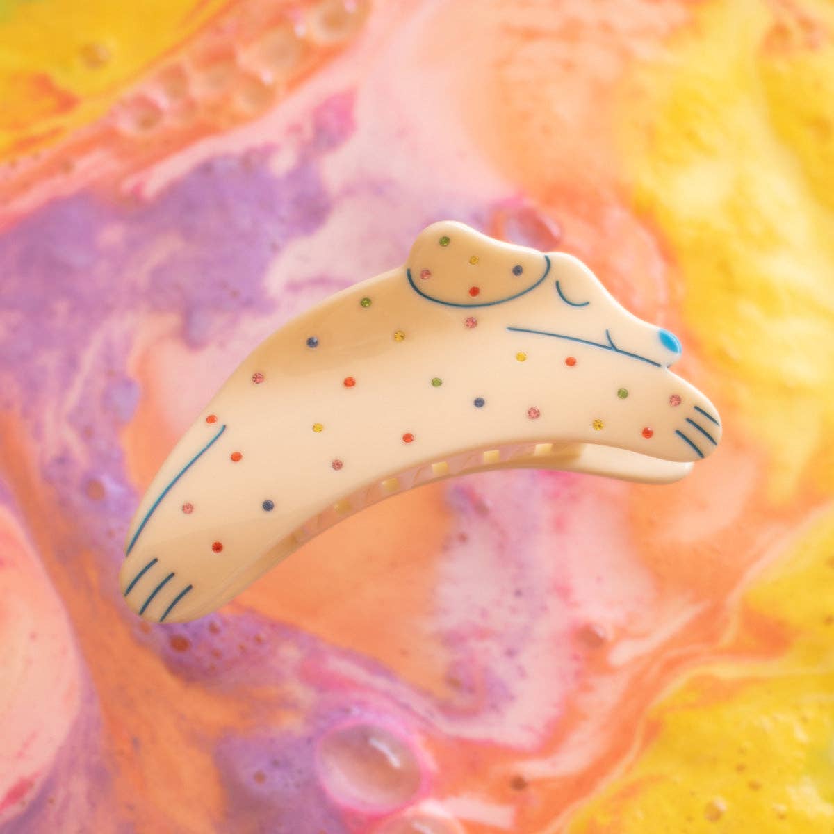 WINONA IRENE - Puppy Dog Rainbow Rhinestone and Cream Acetate Hair Claw