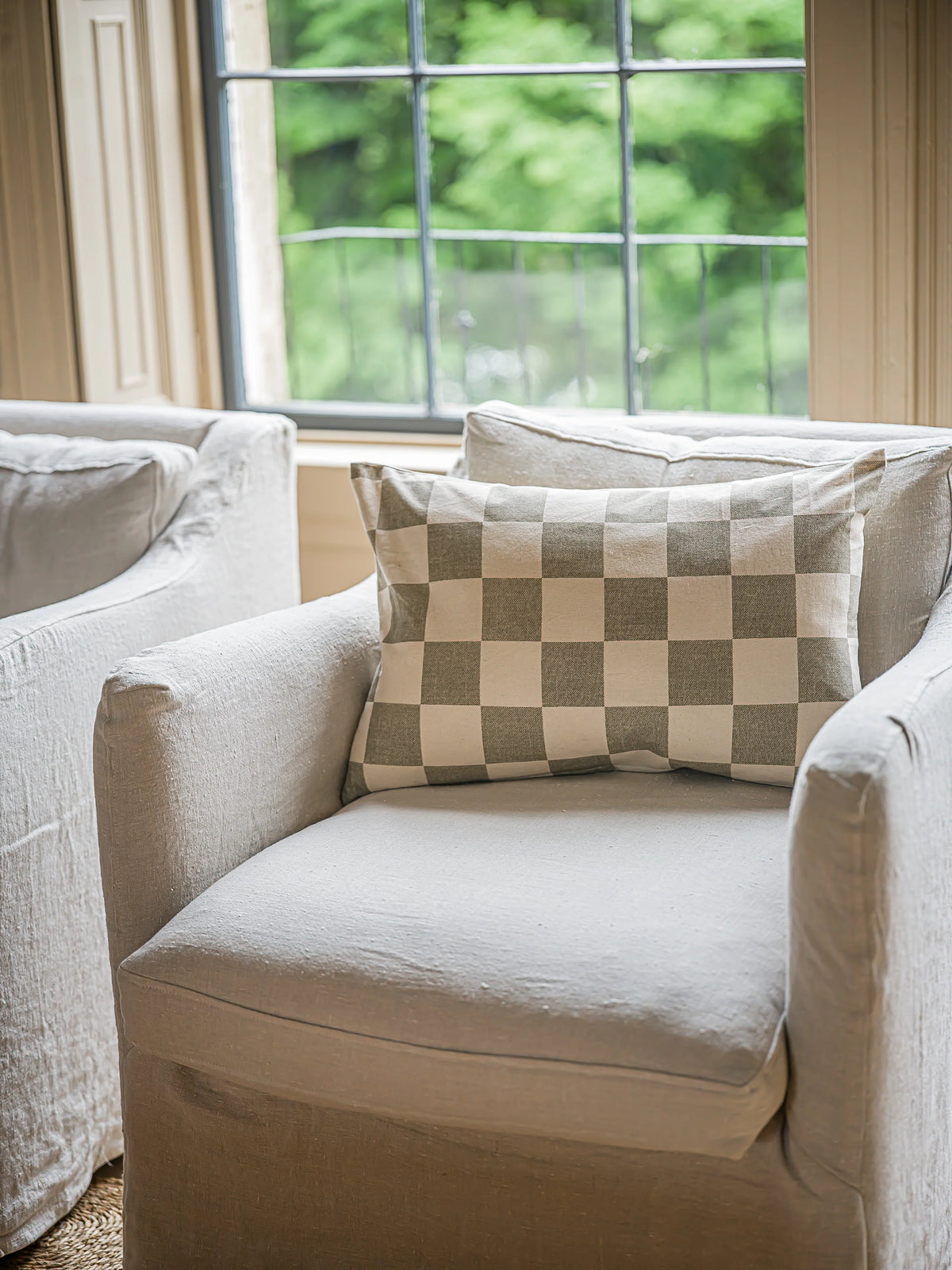 Reversible Chequerboard Cushion | Taupe