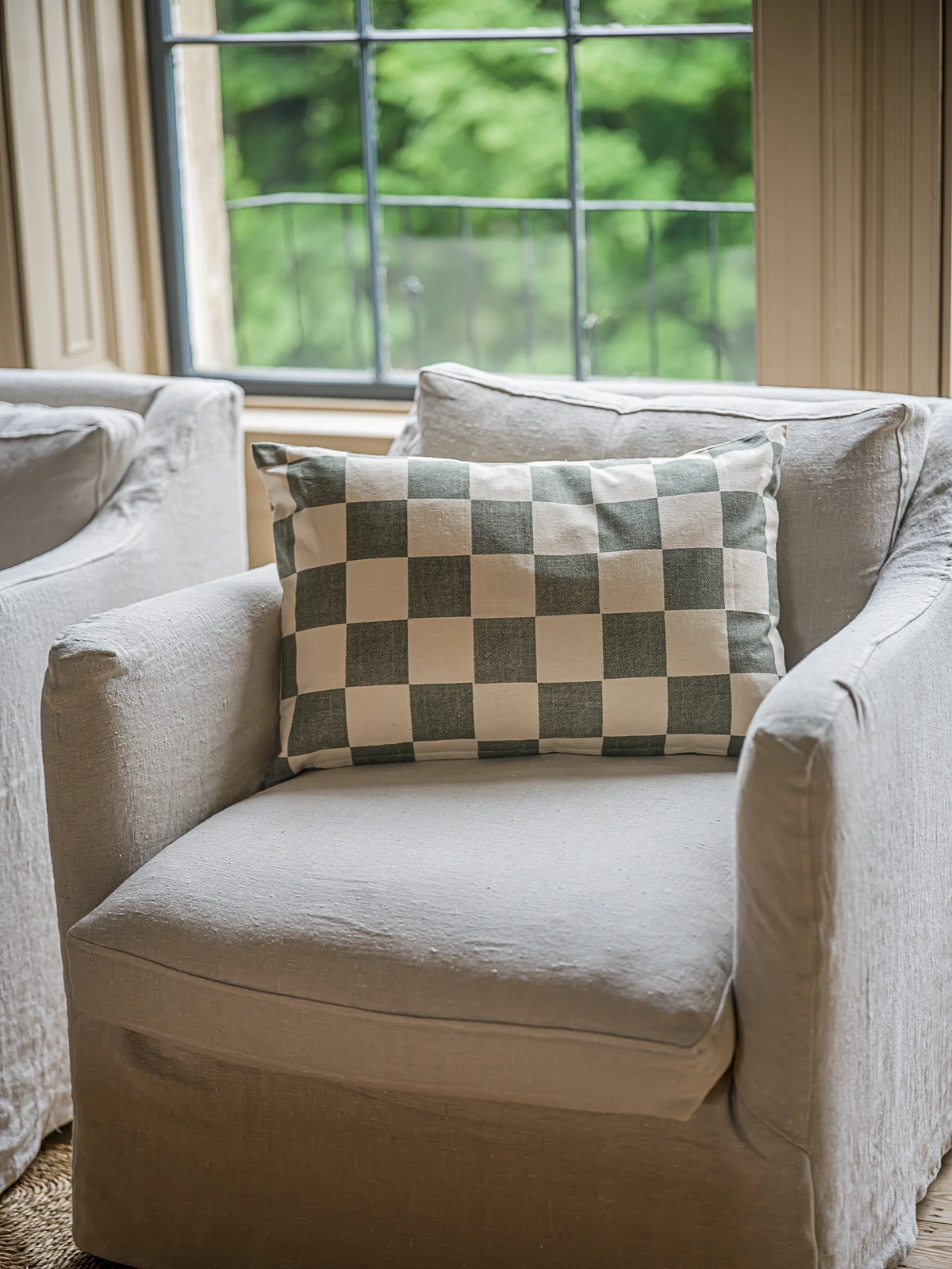 Reversible Chequerboard Cushion | Olive