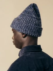 Isla Beanie in Merino Navy Marl Wool