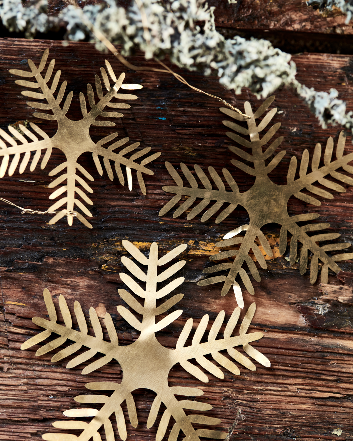 Christmas ornament, Stars Lamet, set of 3, Antique brass