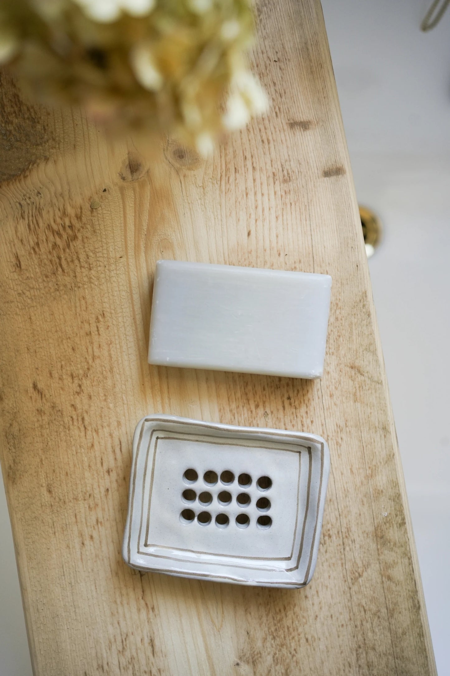 Hand Painted Breton Stripe Soap Dish - Taupe