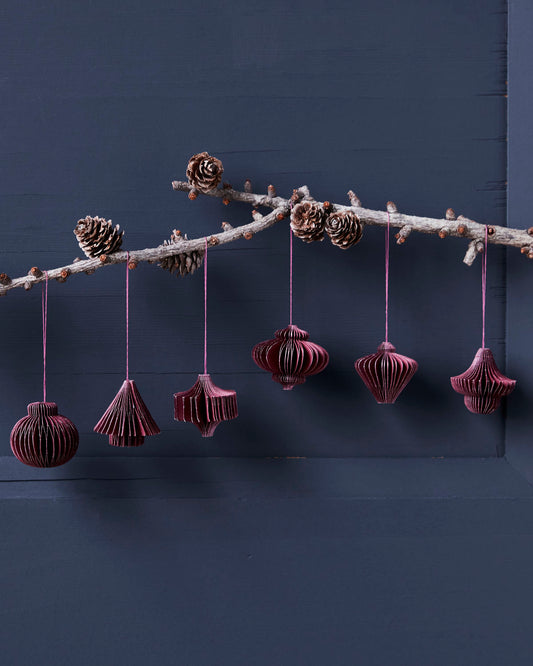 Honeycomb ornaments, burgundy