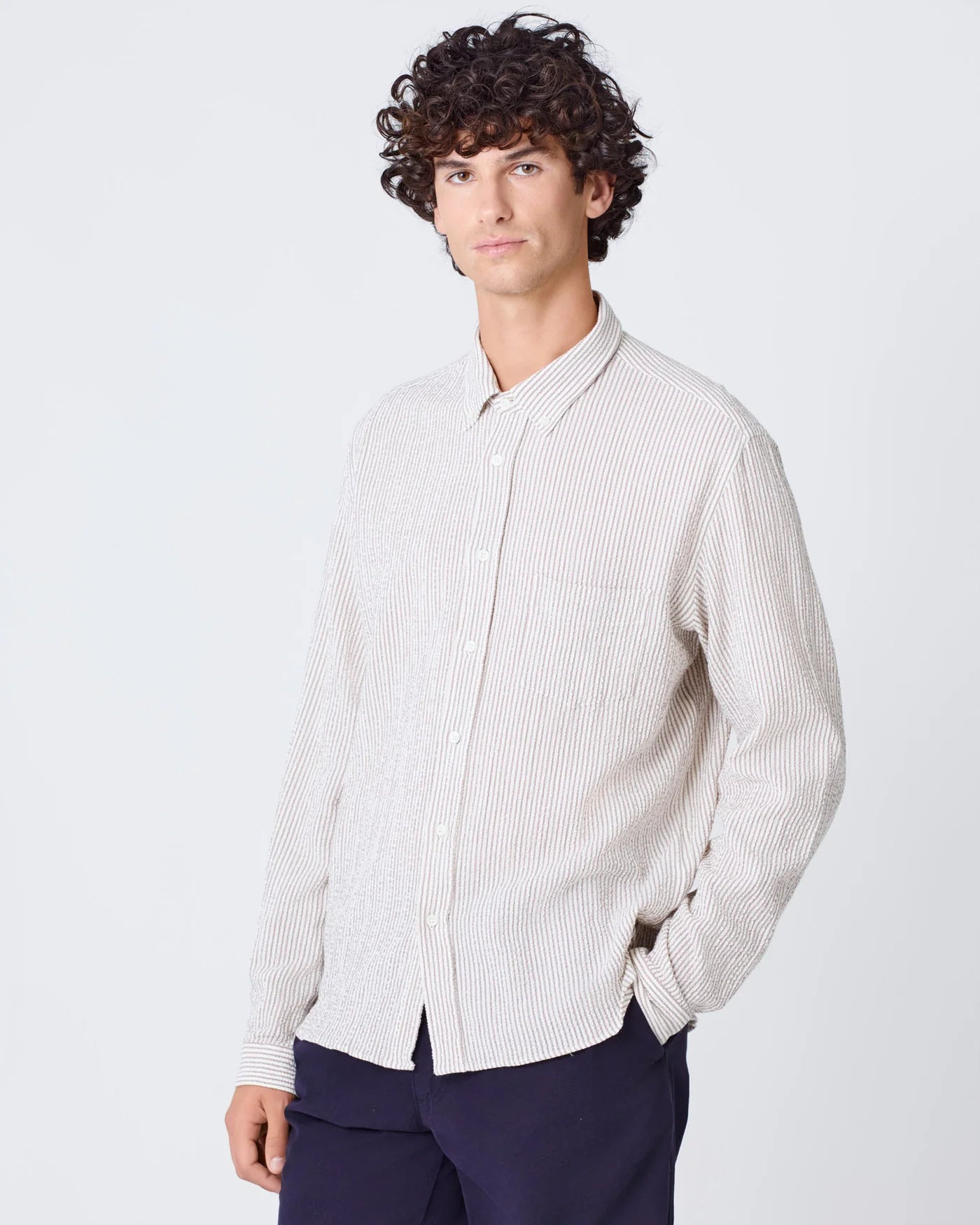 Branco Button Down Shirt, Aztec Brown Stripes