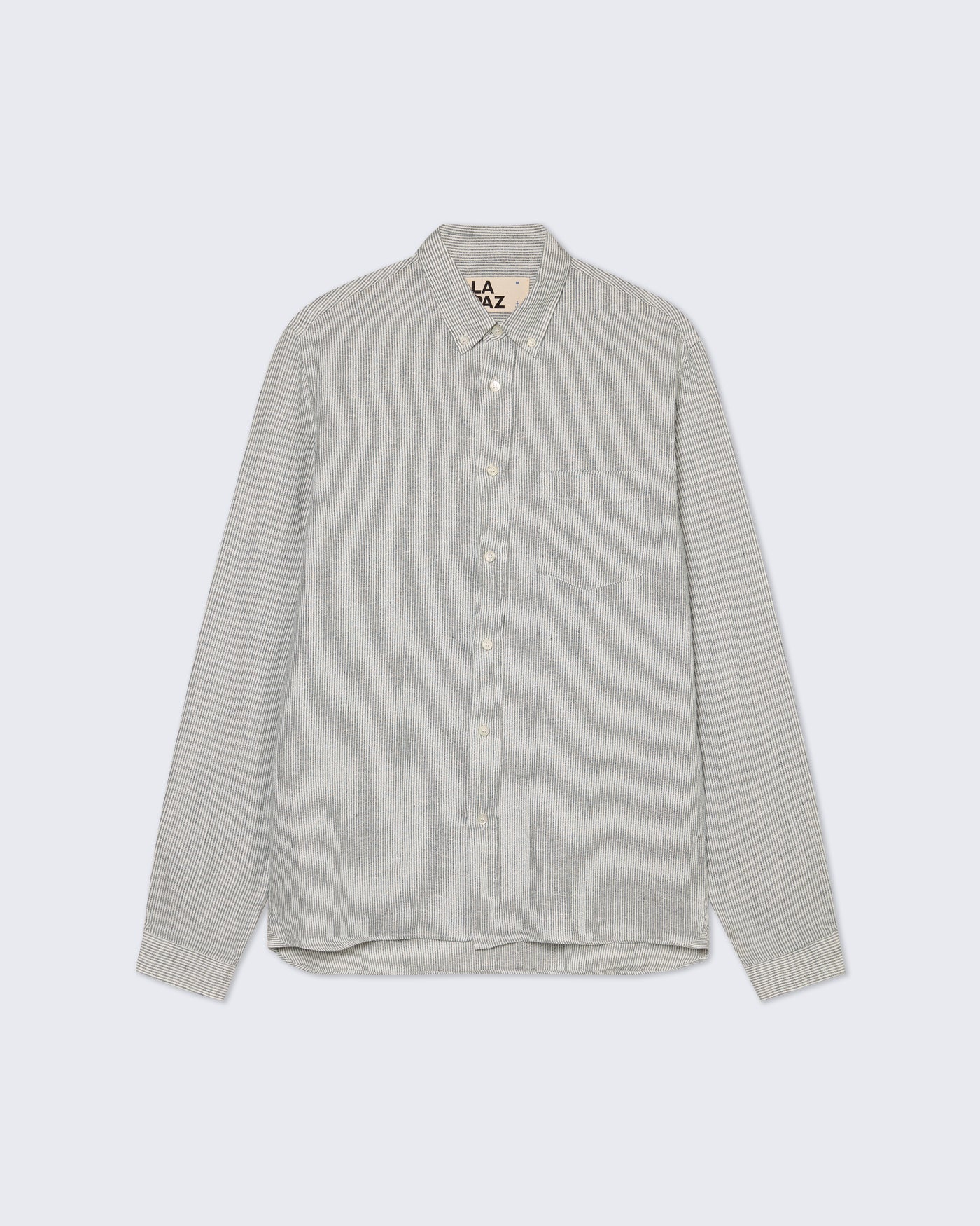 Branco Button Down Shirt, Green Stripes, Linen