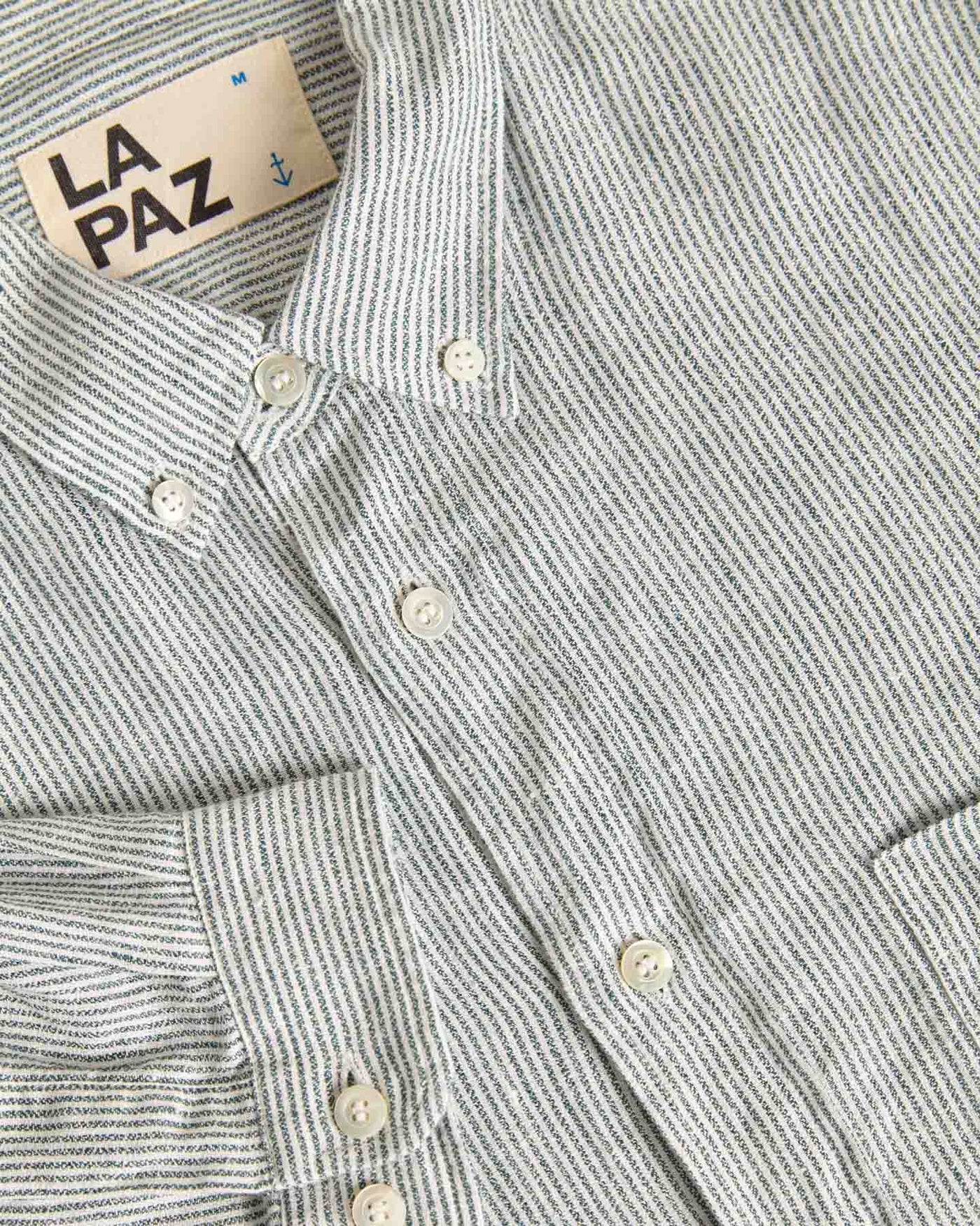 Branco Button Down Shirt, Green Stripes, Linen