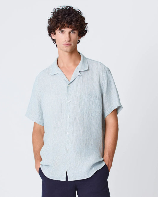 Silveira Panama Shirt, Green Stripes, Linen