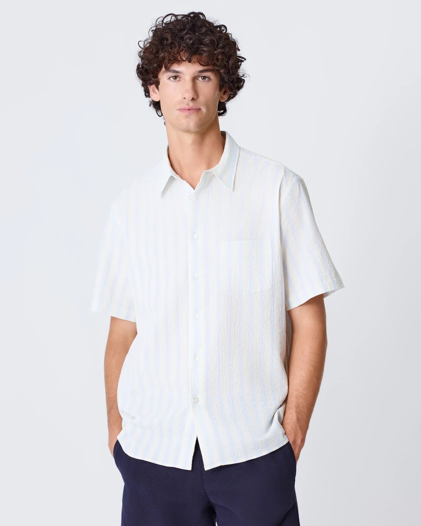 Alegre Shirt, Pale Blue Stripes