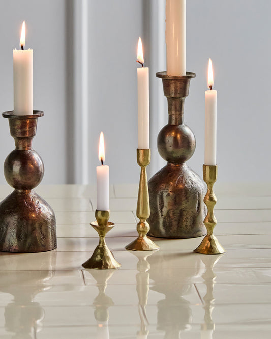 Candle holders, Set of 3, Castle, Antique Brass