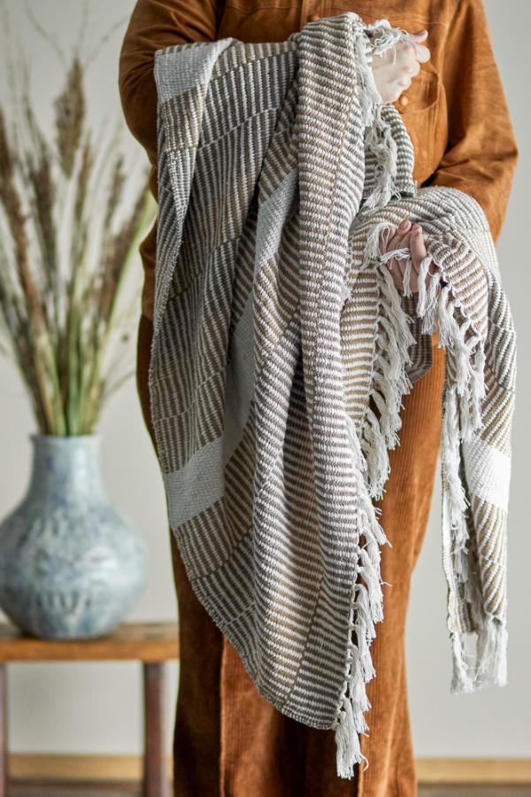 Isnel Throw, Brown Recycled Cotton & Fibres