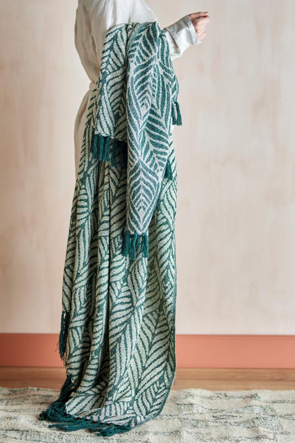Ugento Throw, Green, Recycled Cotton & Fibres