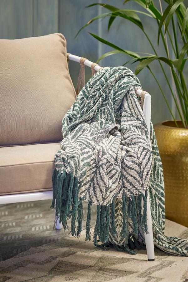 Ugento Throw, Green, Recycled Cotton & Fibres