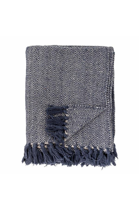 Herringbone Throw, Blue, Recycled Cotton & Fibres