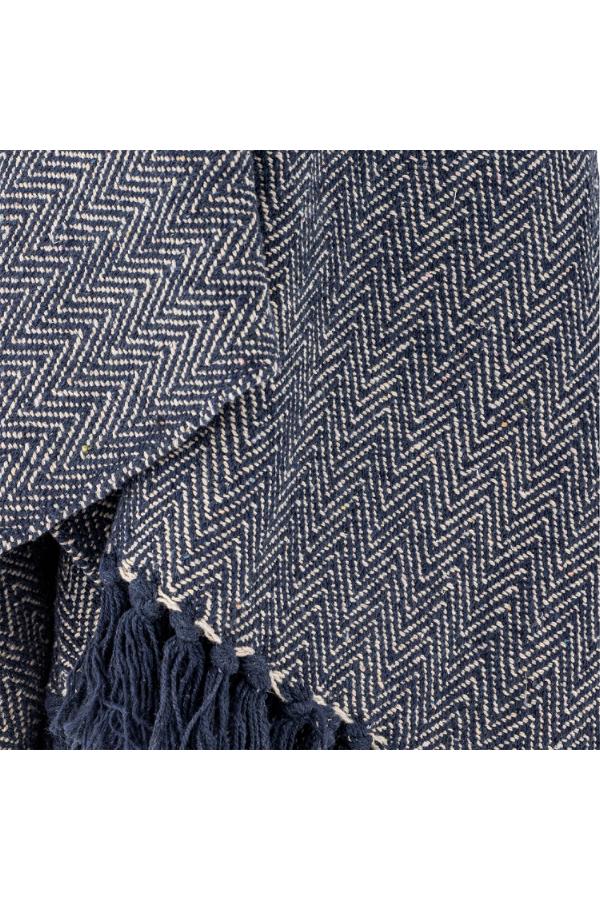 Herringbone Throw, Blue, Recycled Cotton & Fibres
