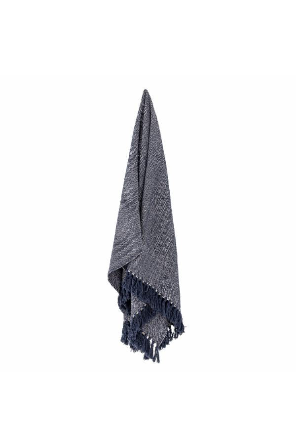 Herringbone Throw, Blue, Recycled Cotton & Fibres