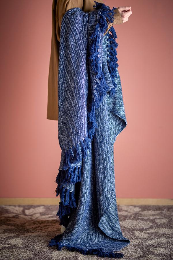 Herringbone Throw, Blue, Recycled Cotton & Fibres
