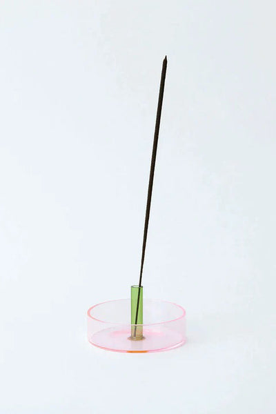 Pink + green glass incense holder