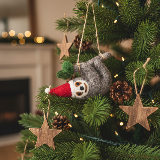 Handmade Felt Christmas Sloth Tree Hanging Decoration