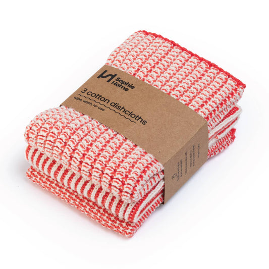 Sophie Home Ltd - Reusable & Eco-Friendly Cotton Knit Dishcloths: Textured Red