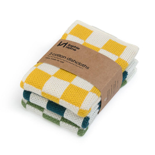 Sophie Home Ltd - Reusable & Eco-Friendly Cotton Knit Dishcloths: Check Citrus